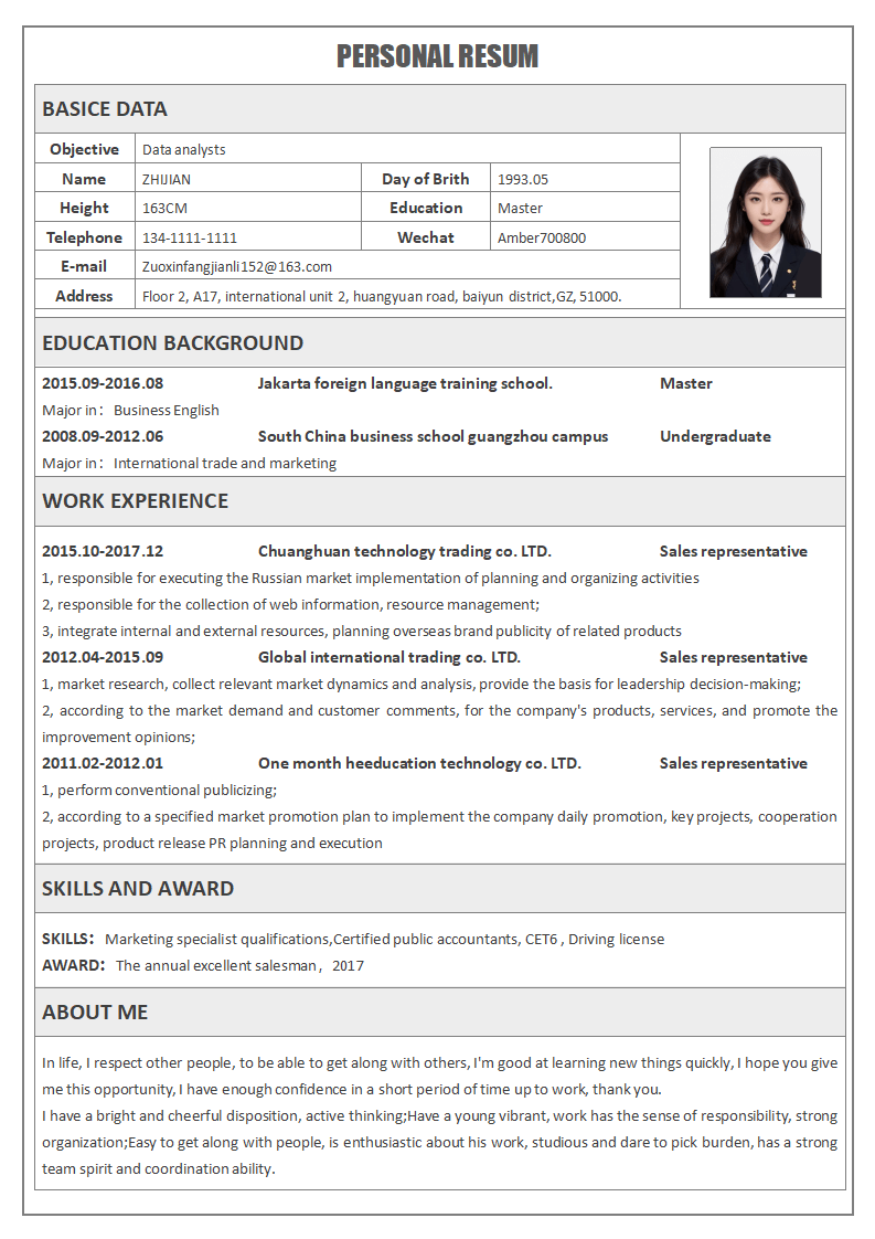 英文表格求职简历.docx